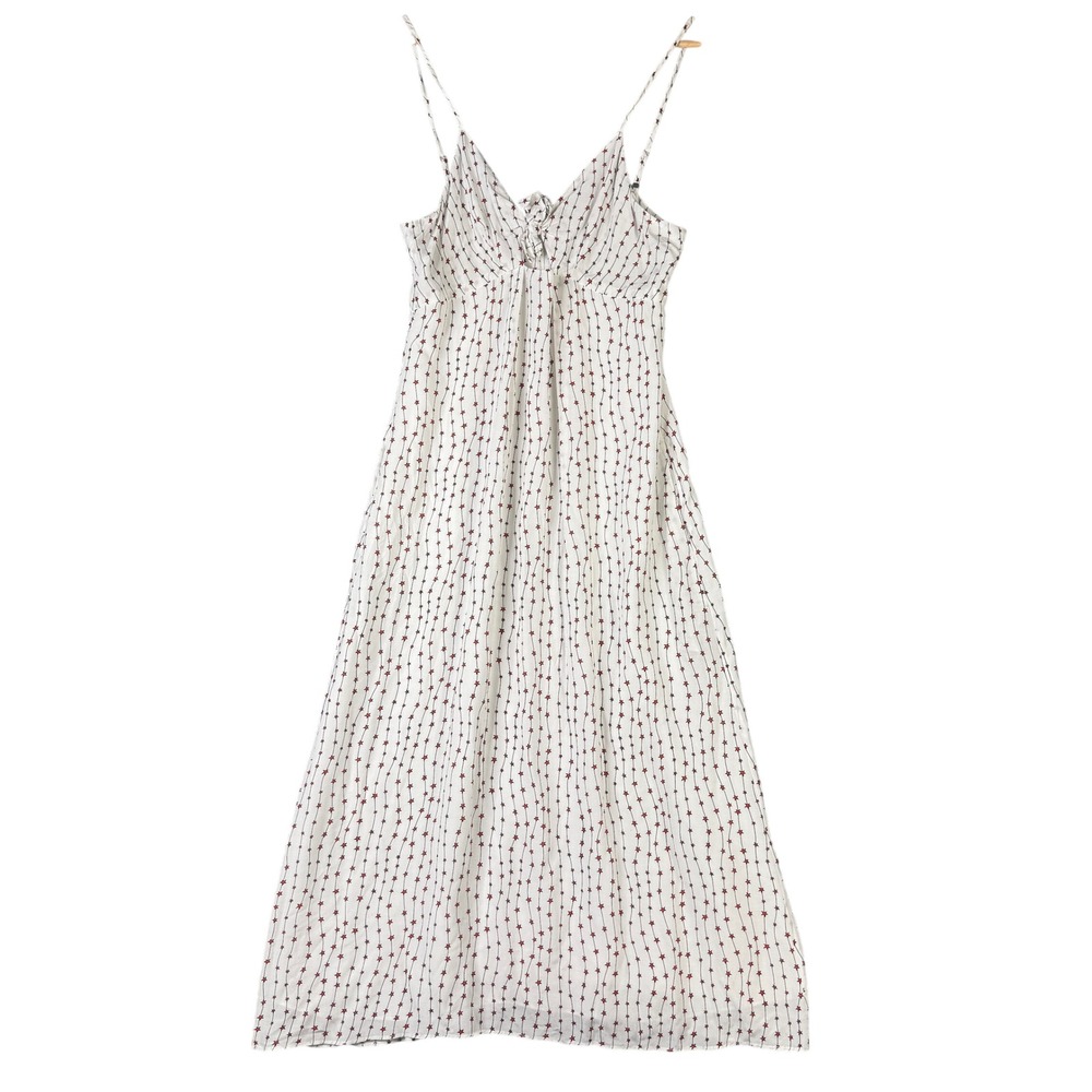 La Ligne Bonne Nuit White Red Star Print Silk Feel Midi Dress Small Made in USA